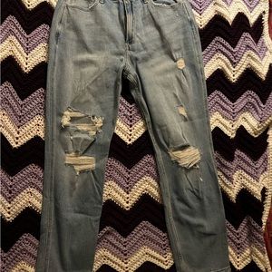 Hollister curvy high rise stretch jean with rips blue color size 6